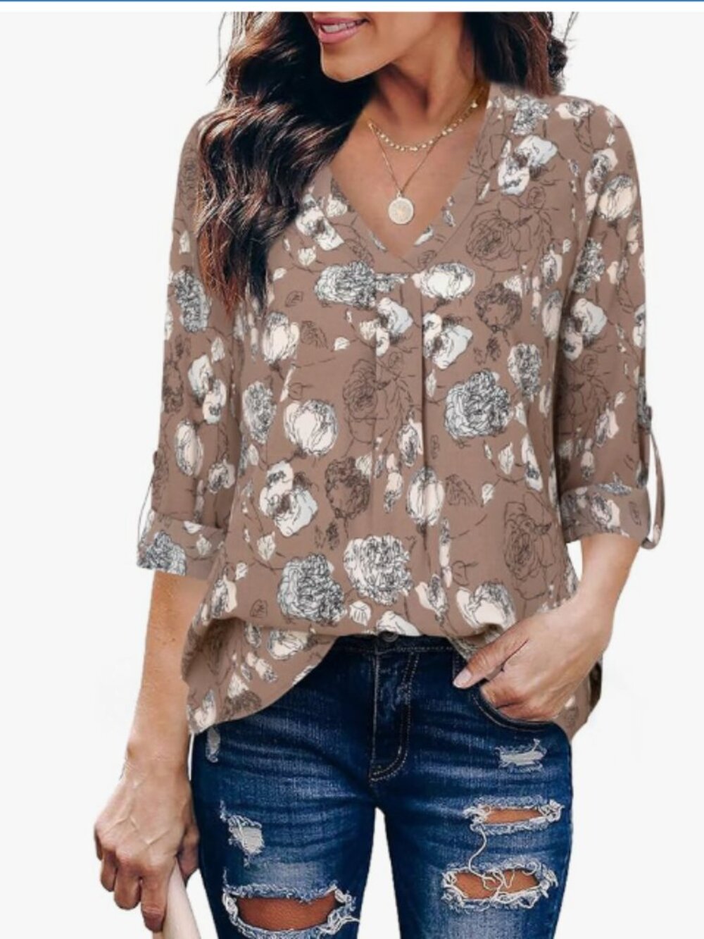 Brown blouse with rollup sleeves - size L
